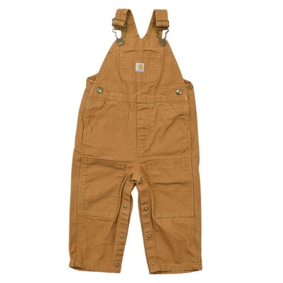 Carhartt Brown Cotton Double Knee Rib Overalls Canvas Size Toddler 18M - Picture 1 of 10